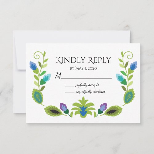 Polish Folk Flowers Teal Response Card