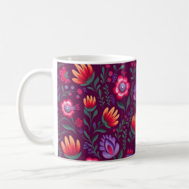 Polish Folk Flowers Wycinanki Pink Coffee Mug (Left)