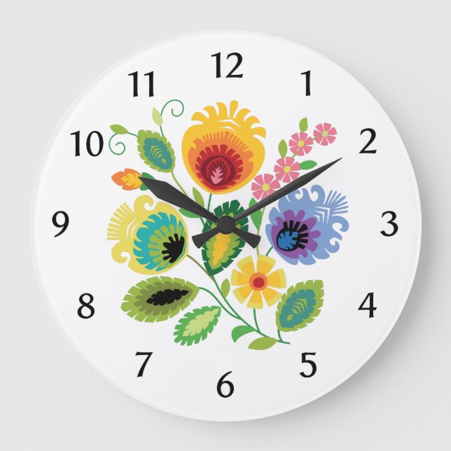 Polish Folk Flowers Yellow Large Clock (Front)