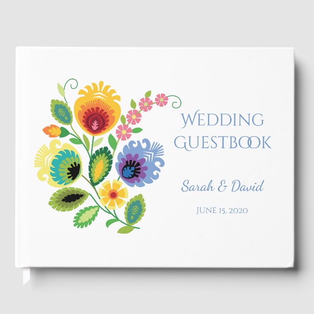 Polish Folk Flowers Yellow Wedding Guestbook (Front)