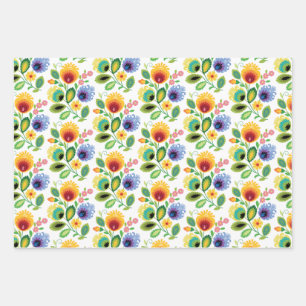 Polish Folk Flowers Yellow Wrapping Paper Sheets