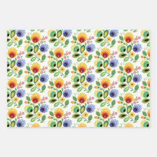 Polish Folk Flowers Yellow Wrapping Paper Sheets