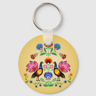 Polish Folk With Decorative Floral & Cockerels Keychain