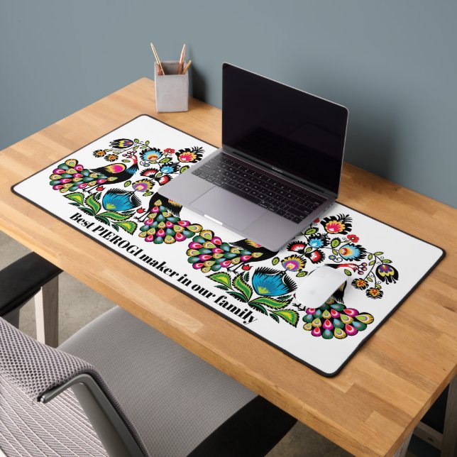 Polish Folklore with peacocks, custom text Desk Mat (Office 2)