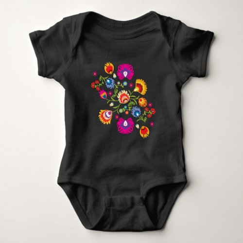 Polish folklore with pink flowers  baby bodysuit