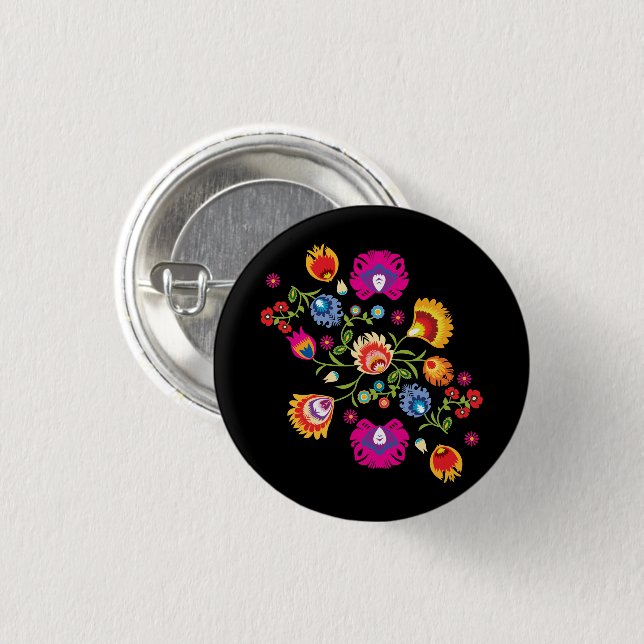 Polish folklore with pink flowers button (Front & Back)