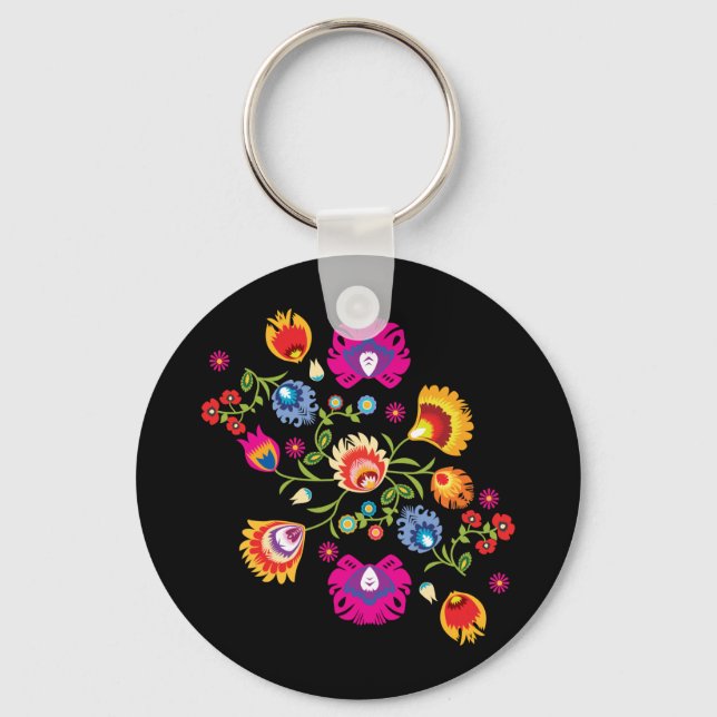 Polish folklore with pink flowers  keychain (Front)