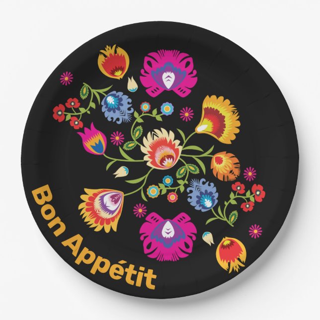 Polish folklore with pink flowers  paper plates (Front)