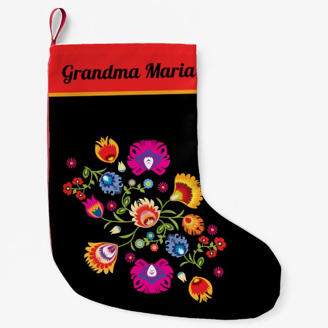Polish folklore with pink flowers  small christmas stocking (Front)