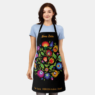Polish Folklore Wycinanki, custom text black Apron