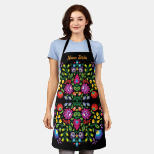 Polish Folklore Wycinanki, custom text black Apron