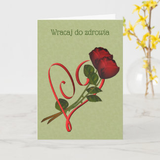 Polish Get Well Red Roses Flower Card