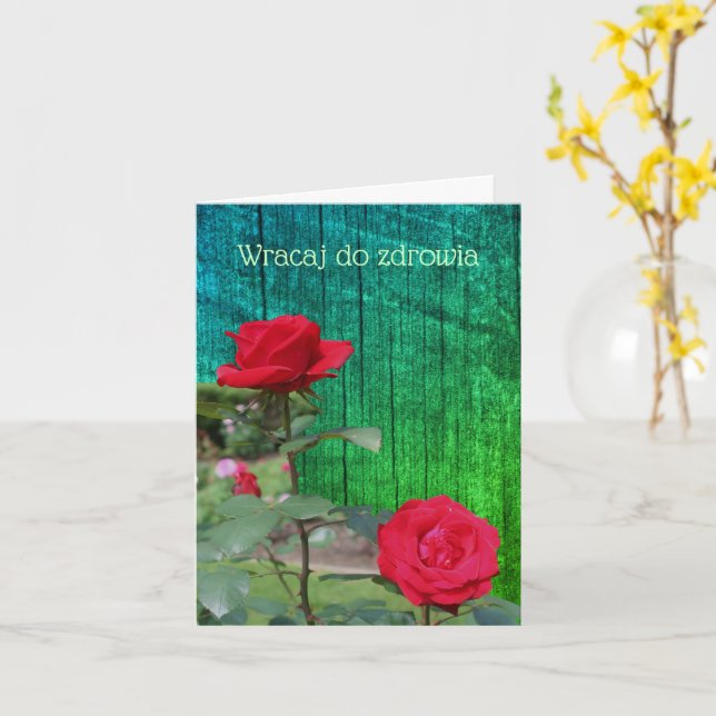 Polish Get Well Red Roses Flower Note Card (Yellow Flower)