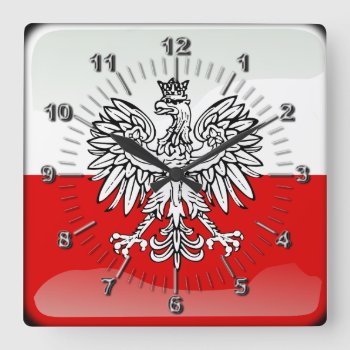Polish Glossy Flag Square Wall Clock by Pir1900 at Zazzle