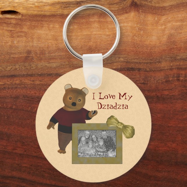Polish Grandfather Love My Dziadzia Bear  Keychain (Front)