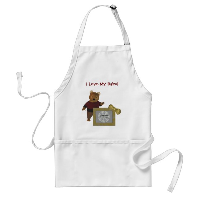 Polish Grandmother I Love Babci Bear Photo Adult Apron (Front)