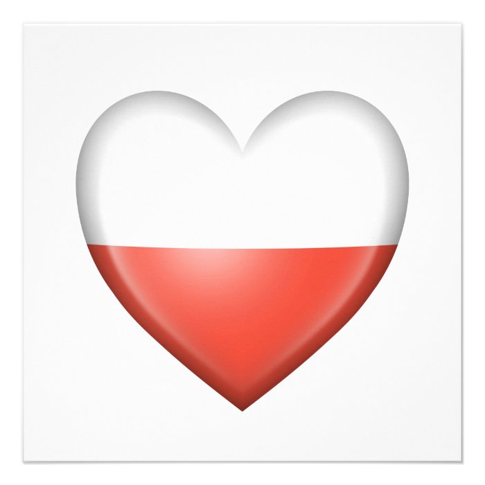 Polish Heart Flag on White Invitation
