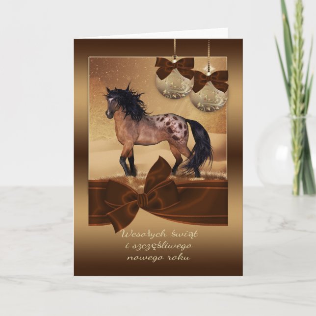 Polish Horse Christmas Holiday Greeting Card (Front)