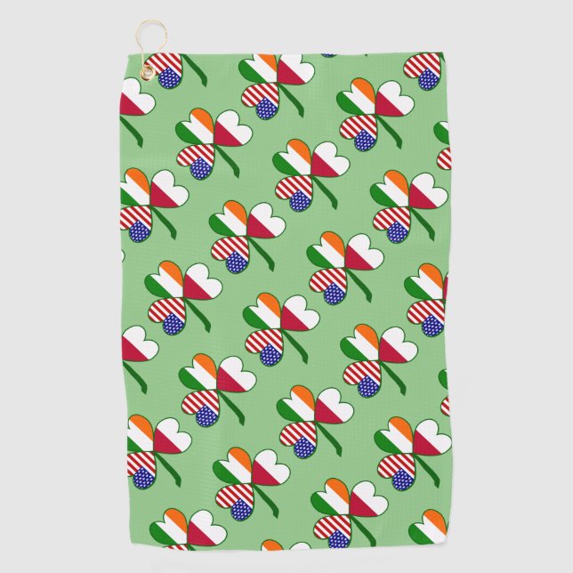 Polish Irish American Flag Tiled Shamrock  Golf Towel (Front)