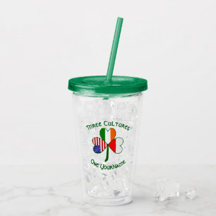 Polish Irish American Flags Shamrock Personalized  Acrylic Tumbler