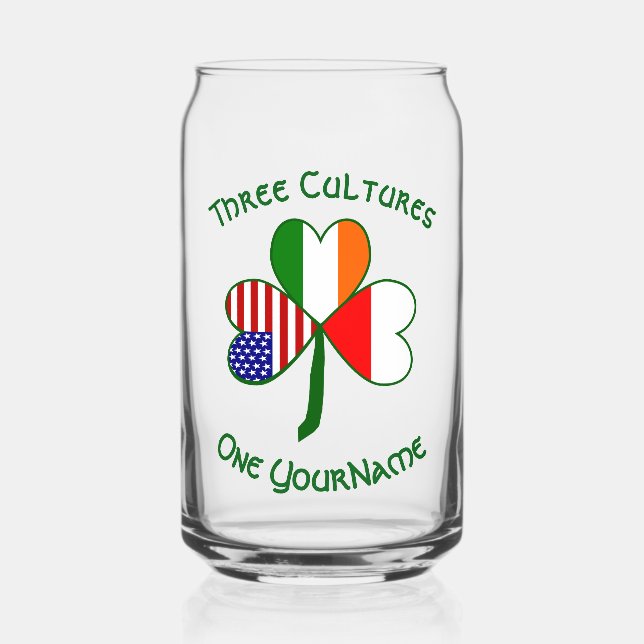 Polish Irish American Flags Shamrock Personalized  Can Glass (Front)