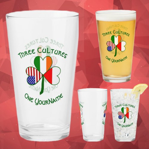 Polish Irish American Flags Shamrock Personalized  Glass