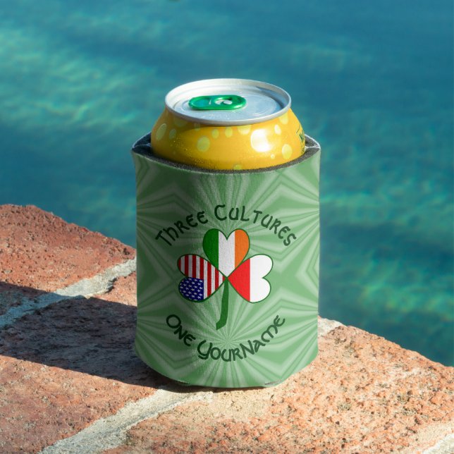 Polish Irish American Shamrock Flag Personalized  Can Cooler (In Situ Pool)