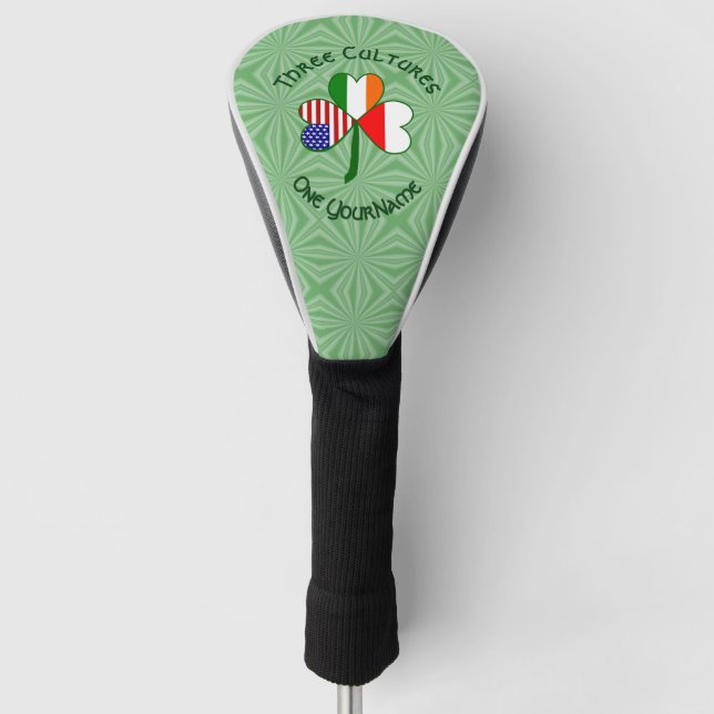 Polish Irish USA Flags Shamrock Personalized  Golf Head Cover (Front)