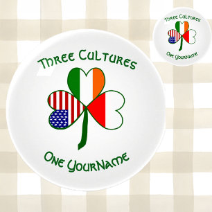 Polish Irish USA Shamrock Flag Personalized Text  Paperweight