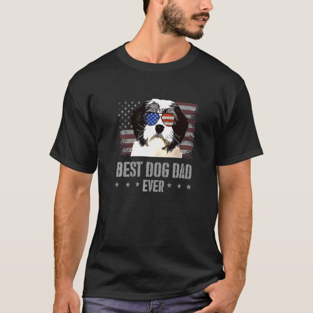 Polish Lowland Sheepdog Best Dog Dad Ever Retro Us T-Shirt (Front)