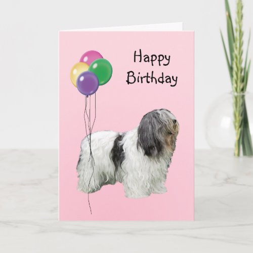 Polish Lowland Sheepdog Birthday Balloons Card