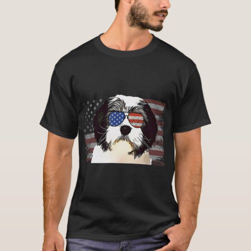 Polish Lowland Sheepdog Dog July 4th Retro USA Ame T_Shirt