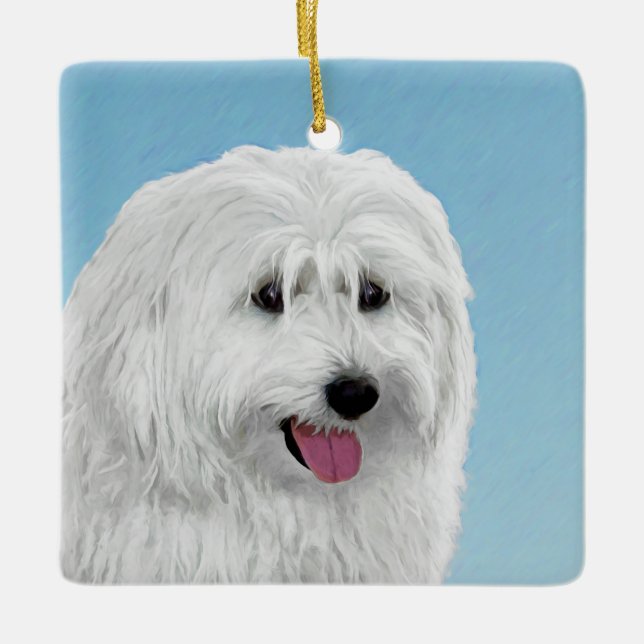 Polish Lowland Sheepdog Painting - Dog Art Ceramic Ornament (Front)