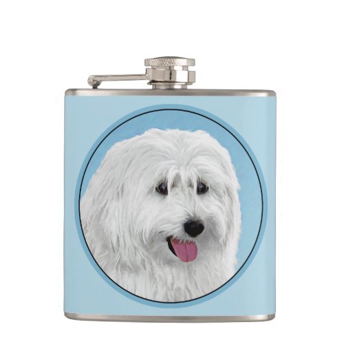 Polish Lowland Sheepdog Painting _ Dog Art Flask