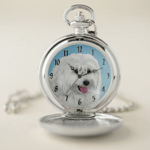 Polish Lowland Sheepdog Painting - Dog Art Pocket Watch