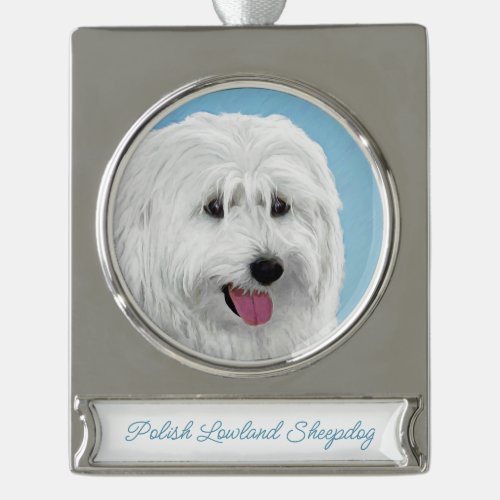 Polish Lowland Sheepdog Painting _ Dog Art Silver  Silver Plated Banner Ornament