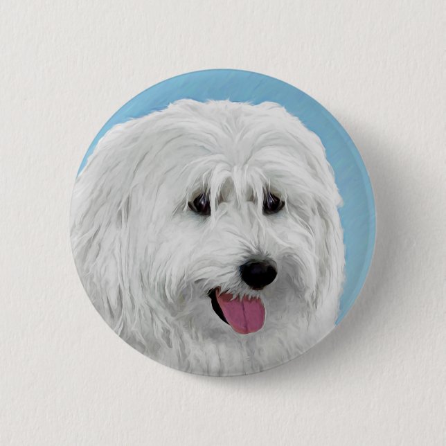 Polish Lowland Sheepdog Painting - Original Dog Ar Button (Front)