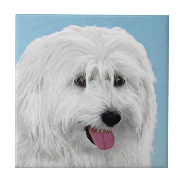 Polish Lowland Sheepdog Painting - Original Dog Ar Ceramic Tile (Front)
