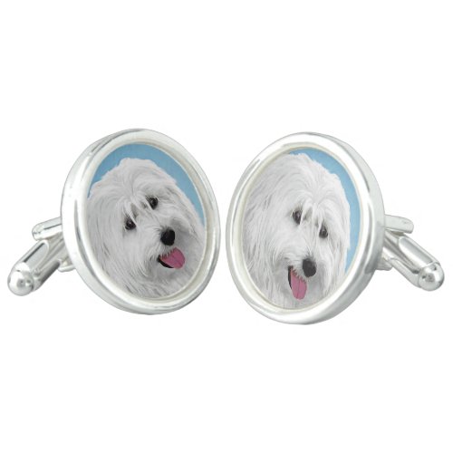 Polish Lowland Sheepdog Painting _ Original Dog Ar Cufflinks