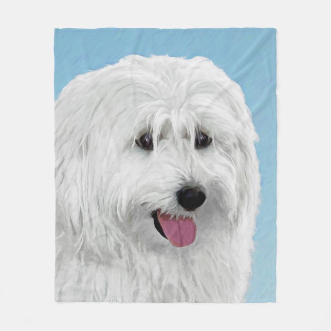 Polish Lowland Sheepdog Painting - Original Dog Ar Fleece Blanket (Front)
