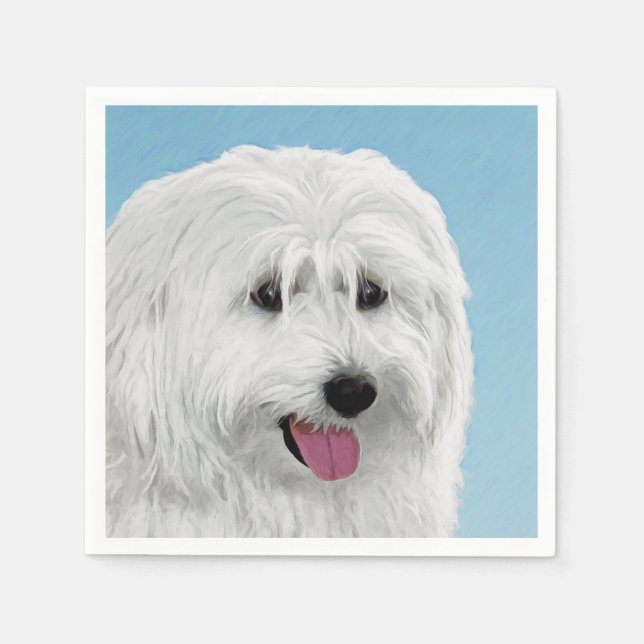 Polish Lowland Sheepdog Painting - Original Dog Ar Paper Napkins (Front)