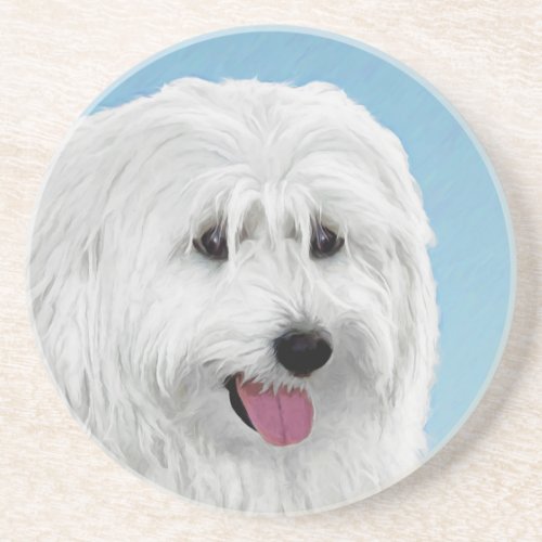 Polish Lowland Sheepdog Painting _ Original Dog Ar Sandstone Coaster