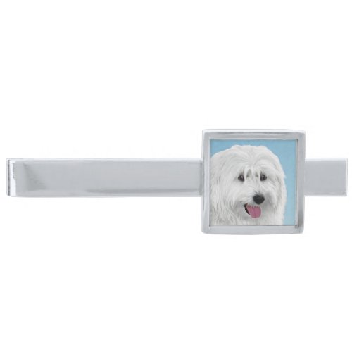 Polish Lowland Sheepdog Painting _ Original Dog Ar Silver Finish Tie Bar