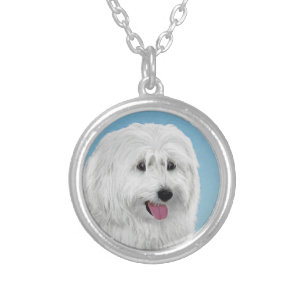 Polish Lowland Sheepdog Painting - Original Dog Ar Silver Plated Necklace