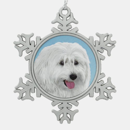 Polish Lowland Sheepdog Painting _ Original Dog Ar Snowflake Pewter Christmas Ornament