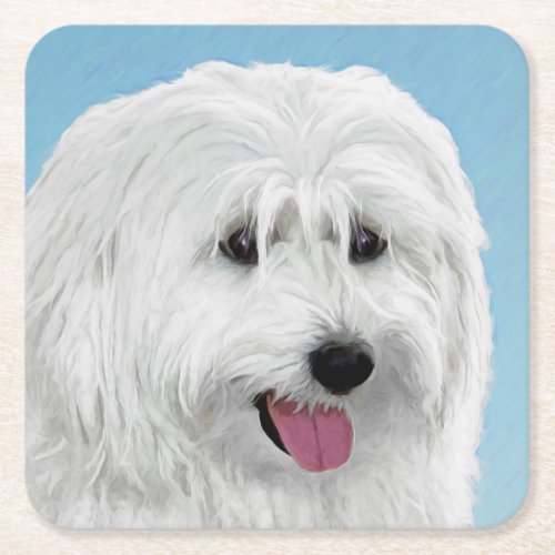 Polish Lowland Sheepdog Painting _ Original Dog Ar Square Paper Coaster