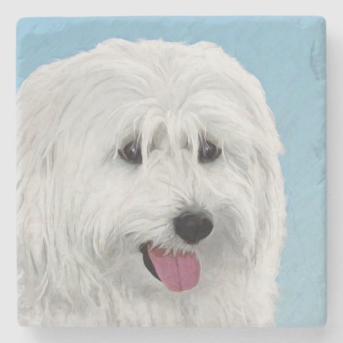 Polish Lowland Sheepdog Painting _ Original Dog Ar Stone Coaster