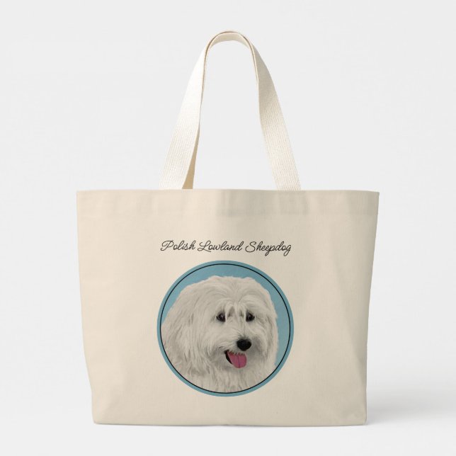 Polish Lowland Sheepdog Painting Original Dog Art Large Tote Bag (Back)