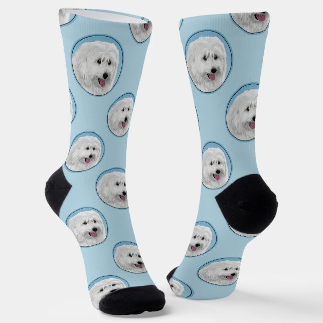 Polish Lowland Sheepdog Painting Original Dog Art Socks (Angled)