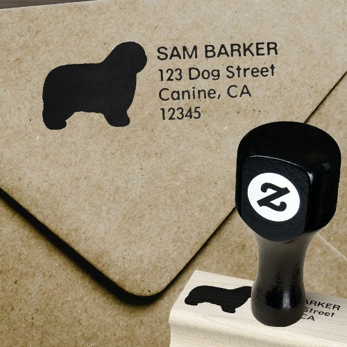 Polish Lowland Sheepdog Silhouette Return Address Rubber Stamp